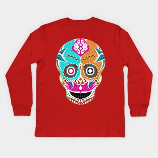 skull candy in wrestling mask ecopop pattern Kids Long Sleeve T-Shirt